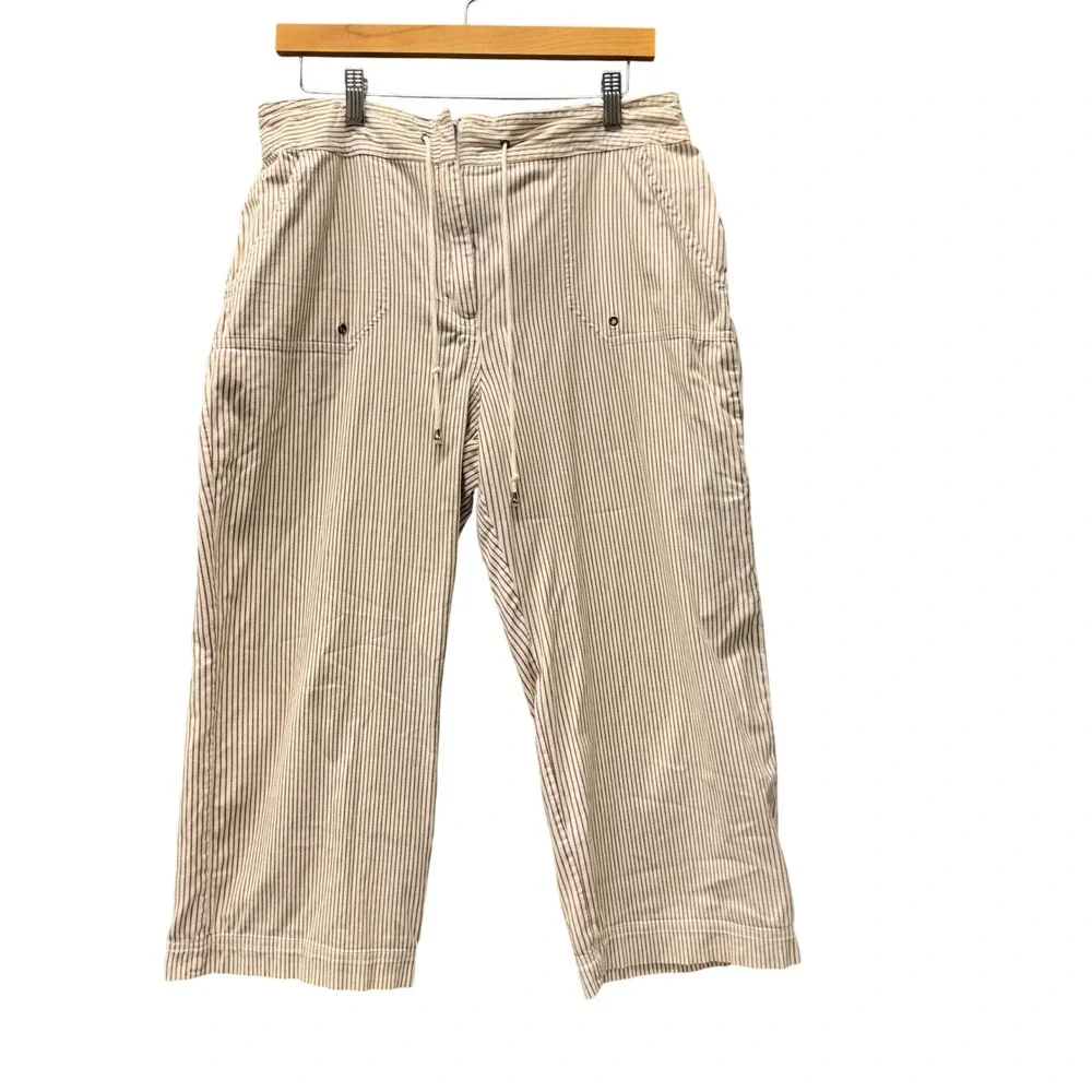 Chico's Cropped Pants Womens Large (32x22 ACTUAL)‎ Striped Brown Cream Coastal